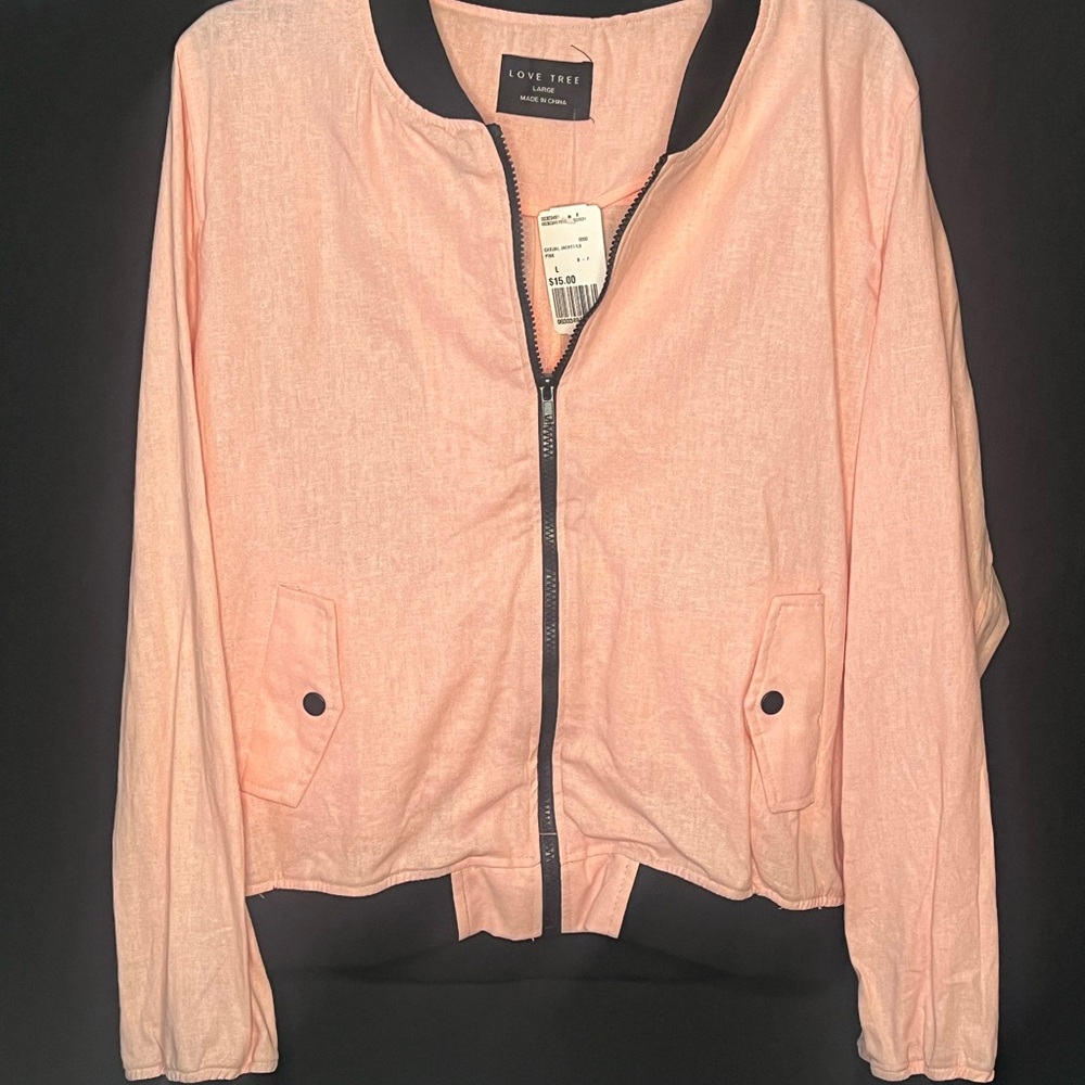 Love Tree Women's Light Pink Linen Bomber Jacket